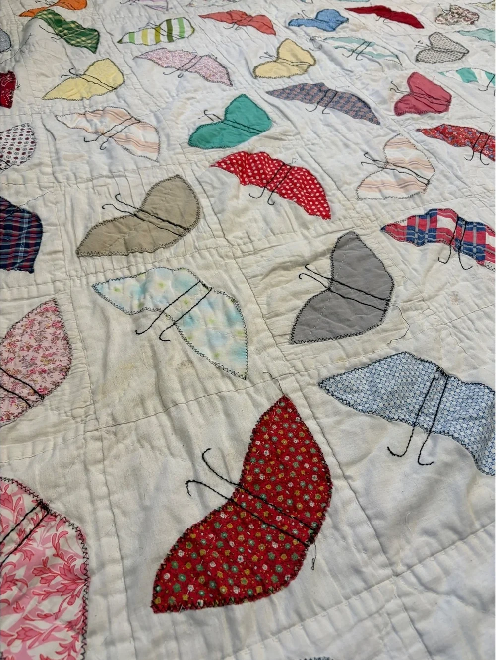 Handmade Butterfly Patchwork Quilt with Colorful Appliqué